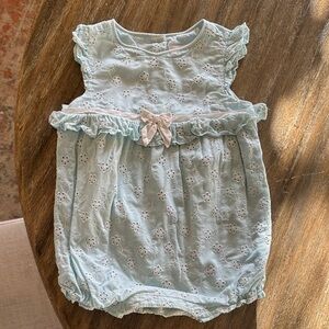 Janie and Jack Light Blue Eyelet Baby Romper with Bow